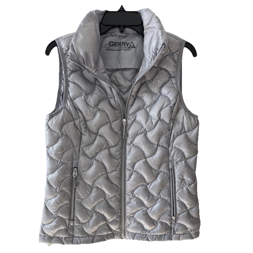 Women's Gerry Packable Goose Down‎ Puffer Vest Small Gray Silver Zip-Up Pockets